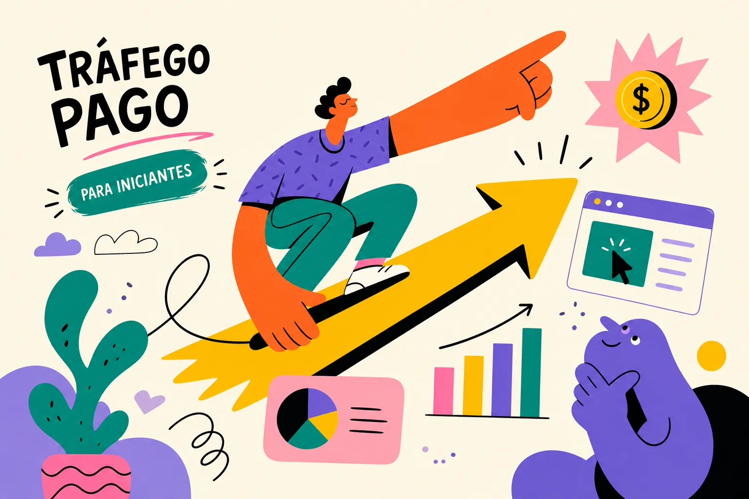 Tela com campanha de anúncios, página de destino e painel de conversões conectados.