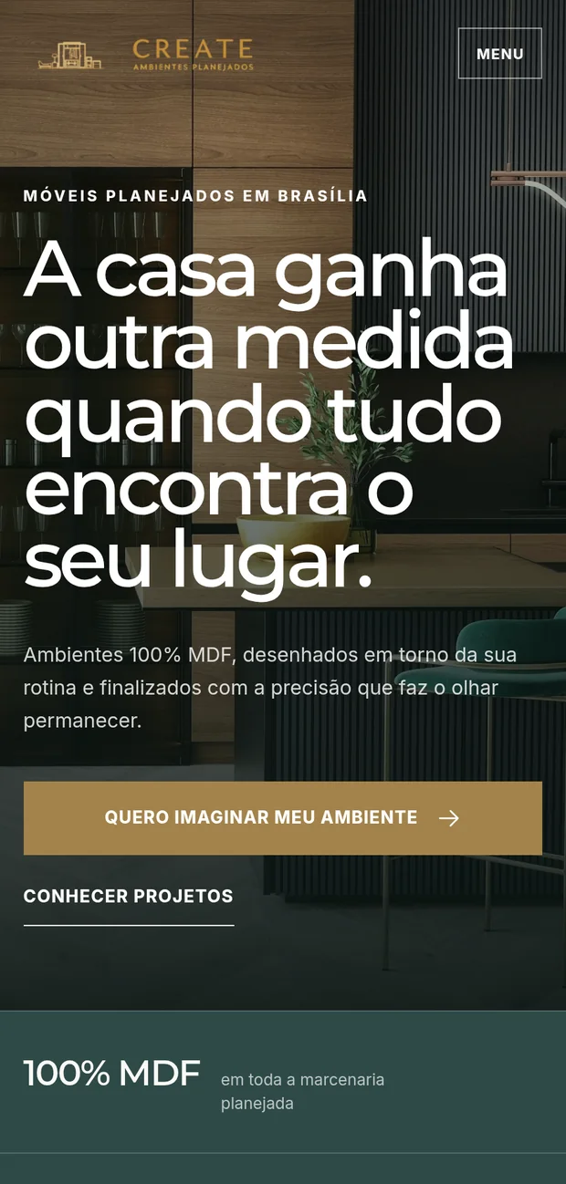 Versão para celular da Create Ambientes Planejados