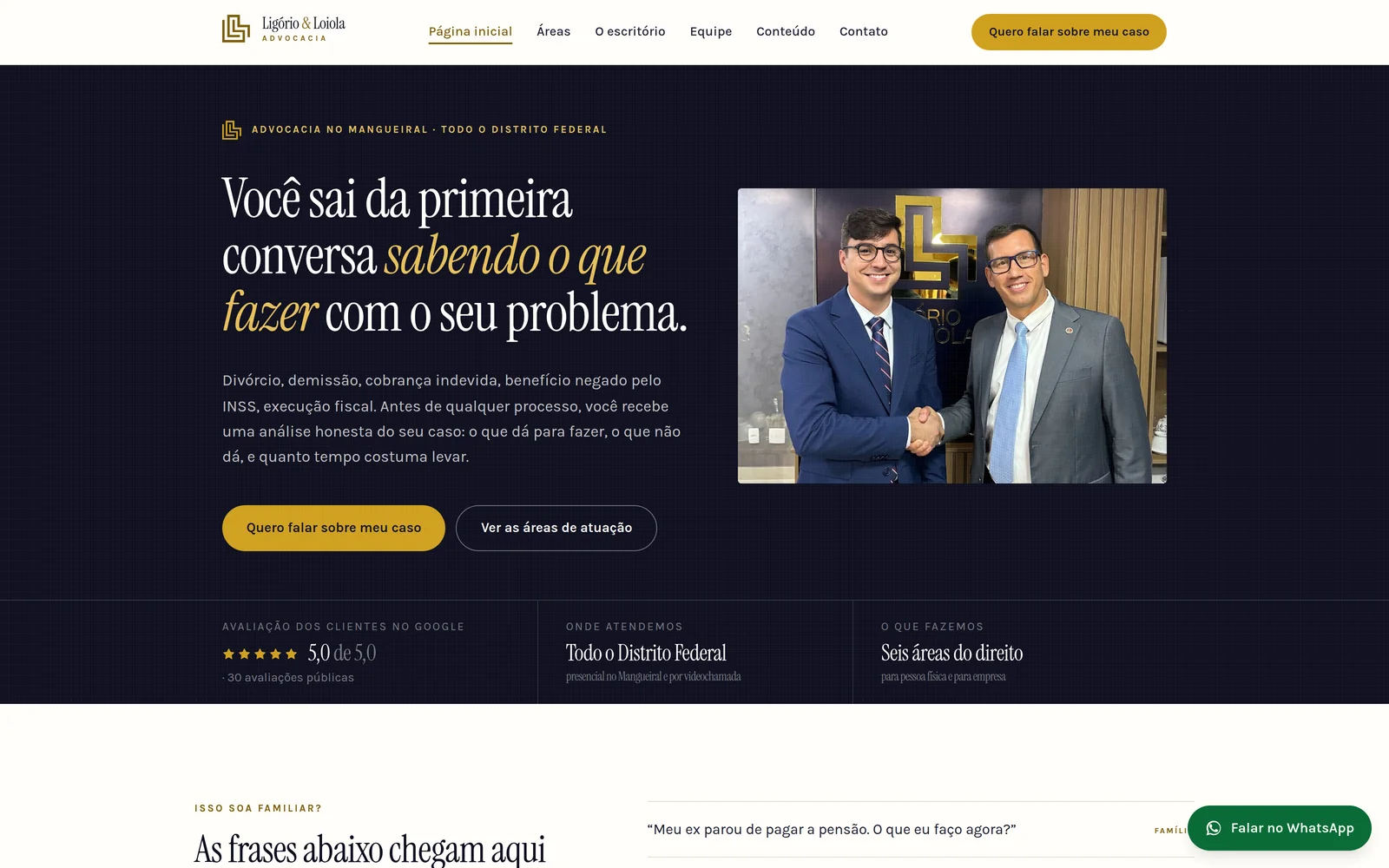 Página inicial de Ligório e Loiola Advocacia para computador
